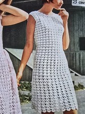 1960s Scalloped Fan Lace Shift A Line Dress DK Sirdar 5166 Crochet Pattern