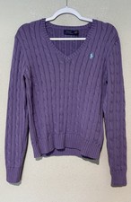 Polo Ralph Lauren Cotton Cable Knit Sweater Purple Womens Sz M EE21