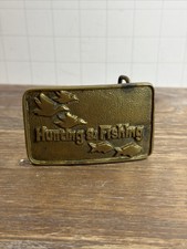 Vintage Hunting Fishing Belt Buckle Solid Brass Duck Fish Low Relief Sportsman
