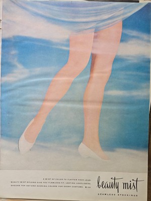 1961 Womens Beauty Mist seamless stockings flatter your legs vintage fashion ad 