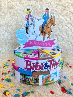 Bibi und Tina Personalisierte Papiertorte 12 bis 36 Tortenstücke Tortenschachtel