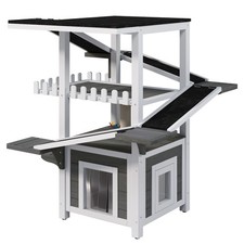 Weatherproof 4-Tier Cat House, Outdoor Cat Tree Tower with 2 Doors  Balcony