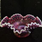 VTG FENTON PLUM HOBNAIL OPALESCENT CANDLE BOWL 1959-63 EXCELLENT CONDITION
