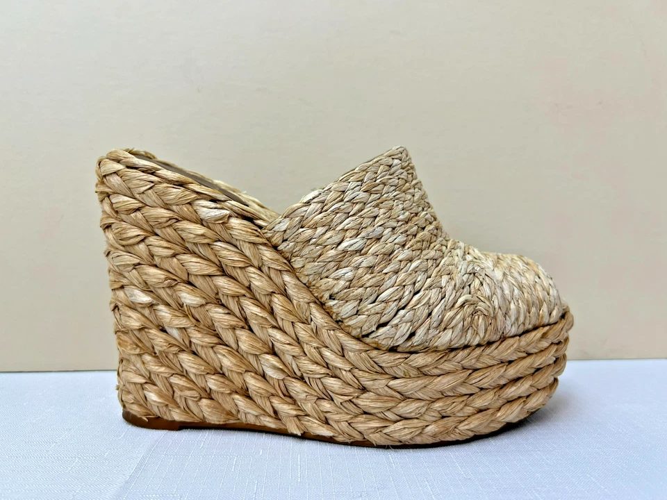 Sandalia de rafia trenzada natural ASH 2" plataforma 5" tacón de cuña talla 7,5 M Foto 3 de 4