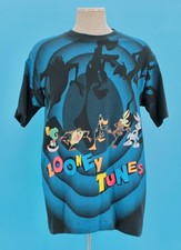 Men's VTG 90s Looney Tunes AOP Shadow TShirt Sz L 1990s Black T-shirt Taz Bugs