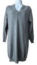 MAGASCHONI Women’s Gray 100% Cashmere V-Neck Sweater Dress Size Medium