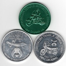 Lot of 3 Jerusalem Temple Motorcycle New Orleans LA Honda 1977 1985 1988 Token