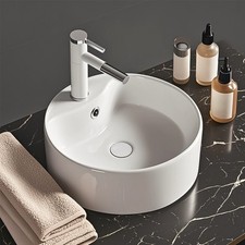 Bathroom Ceramic Basin Counter Top Hand Wash Vanity Sink White Bowl w/Soft Drain