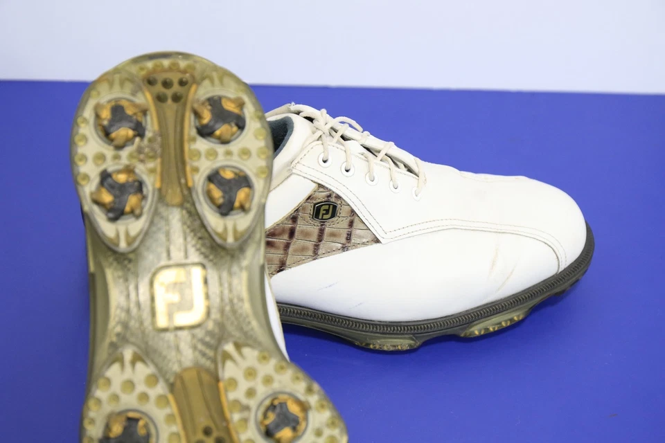 Zapatos de golf Footjoy DryJoys Tour talla 10M blancos con estampado de caimán marrón - 53643 Foto 3 de 4