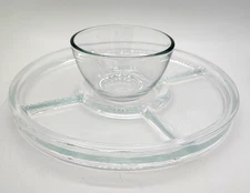 Clear Glass Relish Tray Chip and Dip Bowl Converts to Cake Stand-11 inch Vintage