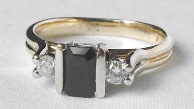 14k Gold BITA Dark Blue Sapphire Diamond Emerald Cut Cathedral Ring Size 6.25
