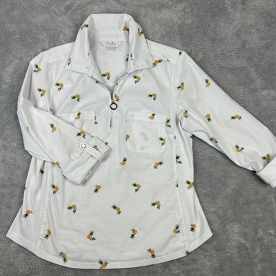 Coral Bay PM Pineapple 1/4 Zip Blouse 3/4 Sleeve Lightweight Summer