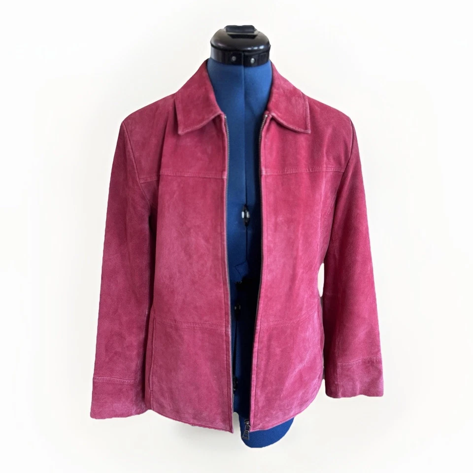 Chaqueta con Cremallera Vintage Años 90 Y2K Bernardo Cuero Rojo Gamuza Motociclista PM Foto 4 de 4