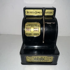 Vintage Uncle Sam's Bank 3 Coin  Register Metal Durable Toy 1940's