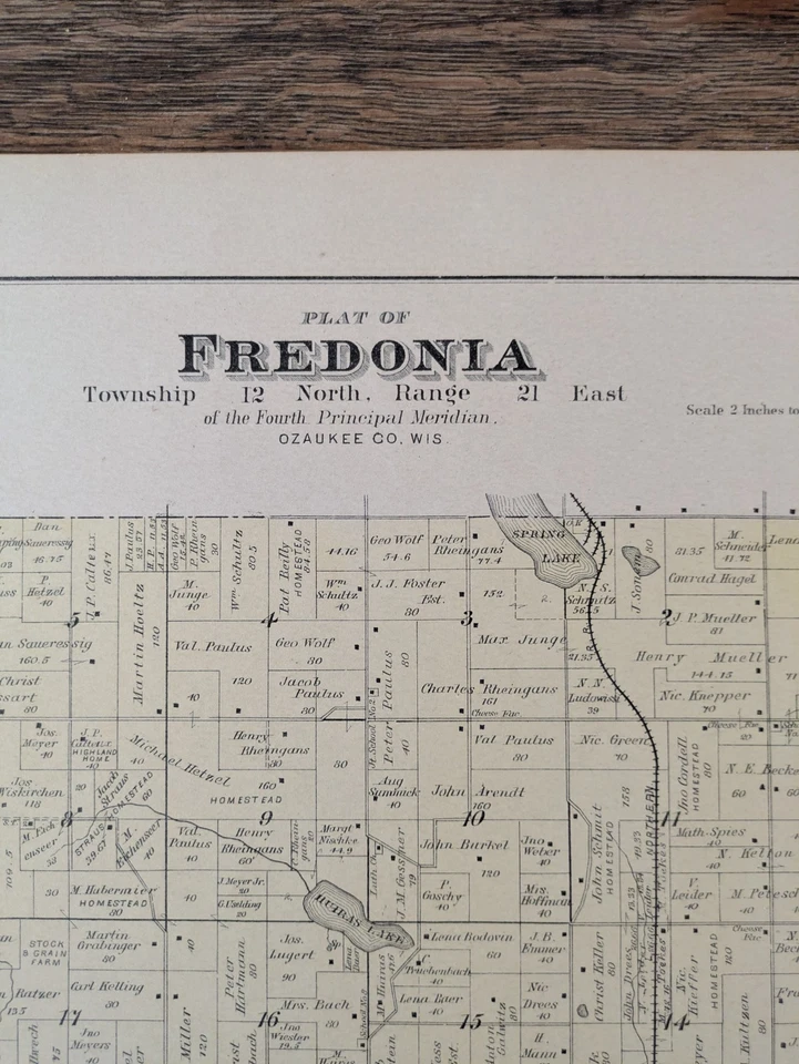 Vintage 1892 Atlas Plat Map ~ Fredonia Waukesha Ozaukee Counties Wisconsin #44 - Image 3 of 4