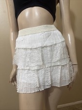 Women  s White Polyester Casual Lace Layered Line Elastic Waist Size S 4-6 Skirt