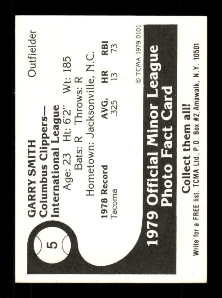 1979 TCMA Columbus Clippers 5 Garry Smith   signed auto autograph  - Image 4 of 4