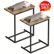 C Shaped End Table Small Side Couch Sofa Table with Metal Frame for Living Room