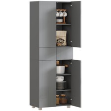 Image of HOMCOM Kitchen Cupboard Storage Cabinet Push Open Doors and Drawers, Grey