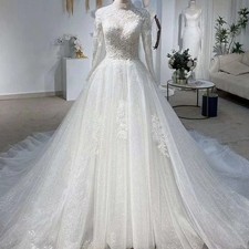 Beach Wedding Dresses Lace Applique A Line Long Sleeves Sweep Train Bridal Gowns