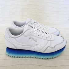 FILA Womens Orbit White Platform Blue Striped Sole Retro Shoes Sneakers Size 7.5