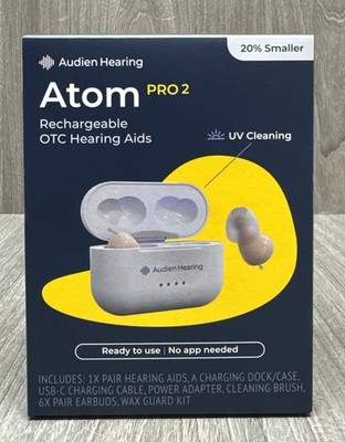 Audien Hearing ATOM PRO 2 Wireless Rechargeable OTC Hearing Aids (NEW SEALED)