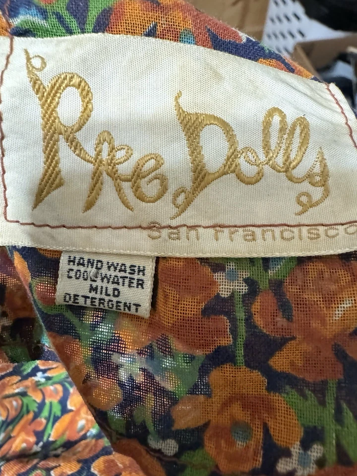 VTG  70s Rag Dolls San Francisco Maxi Dress Orange Blue Floral Flower WOMEN’S XS - Image 3 of 4