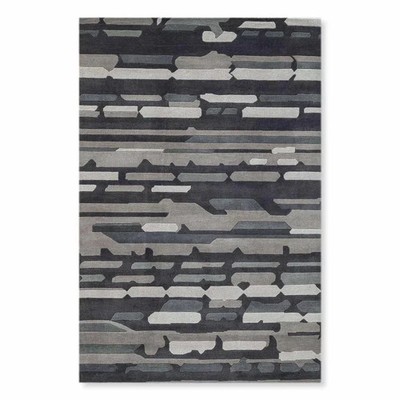 Modern Hand Tufted Wool Rug Abstract Grey Black Carpet Living Room Bedroom Area