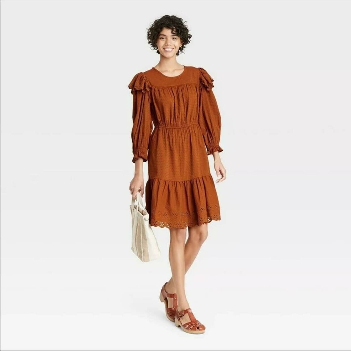 2018 NWT Universal Thread Size M Ruffle Long Sleeve Ruffle Dress* Rust  Color | eBay