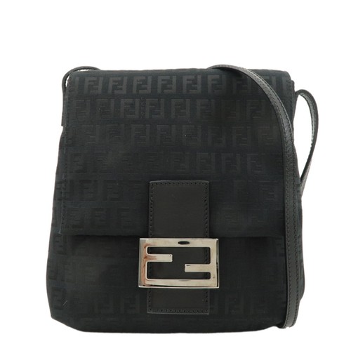 FENDI Zucchino Shoulder Bag Black Canvas Leather 8BT075 Auth Used