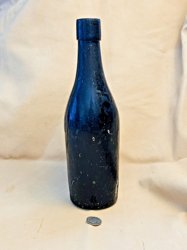 1851? BOTTIGLIA ANTICA KEARNS GLASS COMPANY OPACA MOLTO SCURA con "K" HALLMARK 9"T VG - Foto 4 di 15