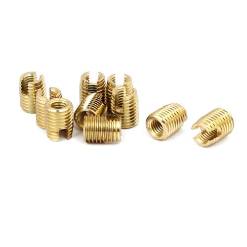 M8 x M5 10mm Length Self Tapping Threaded Insert Slotted Brass Tone 10pcs - Picture 1 of 2