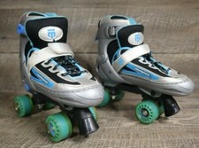Mongoose Adjustable Skates Youth Sizes 5 - 8 Gray Green Blue Four Wheels