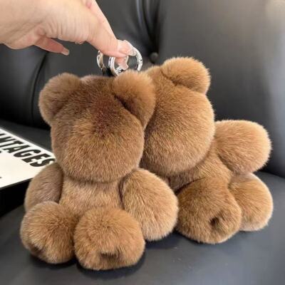 Faux Mink Bear Keychain – Soft Plush Teddy Keyring Bag Charm for Backpack  Purse
