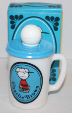 VINTAGE 1968 AVON Peanuts Charlie Brown Bubble Bath Mug Lid NOB Deadstock