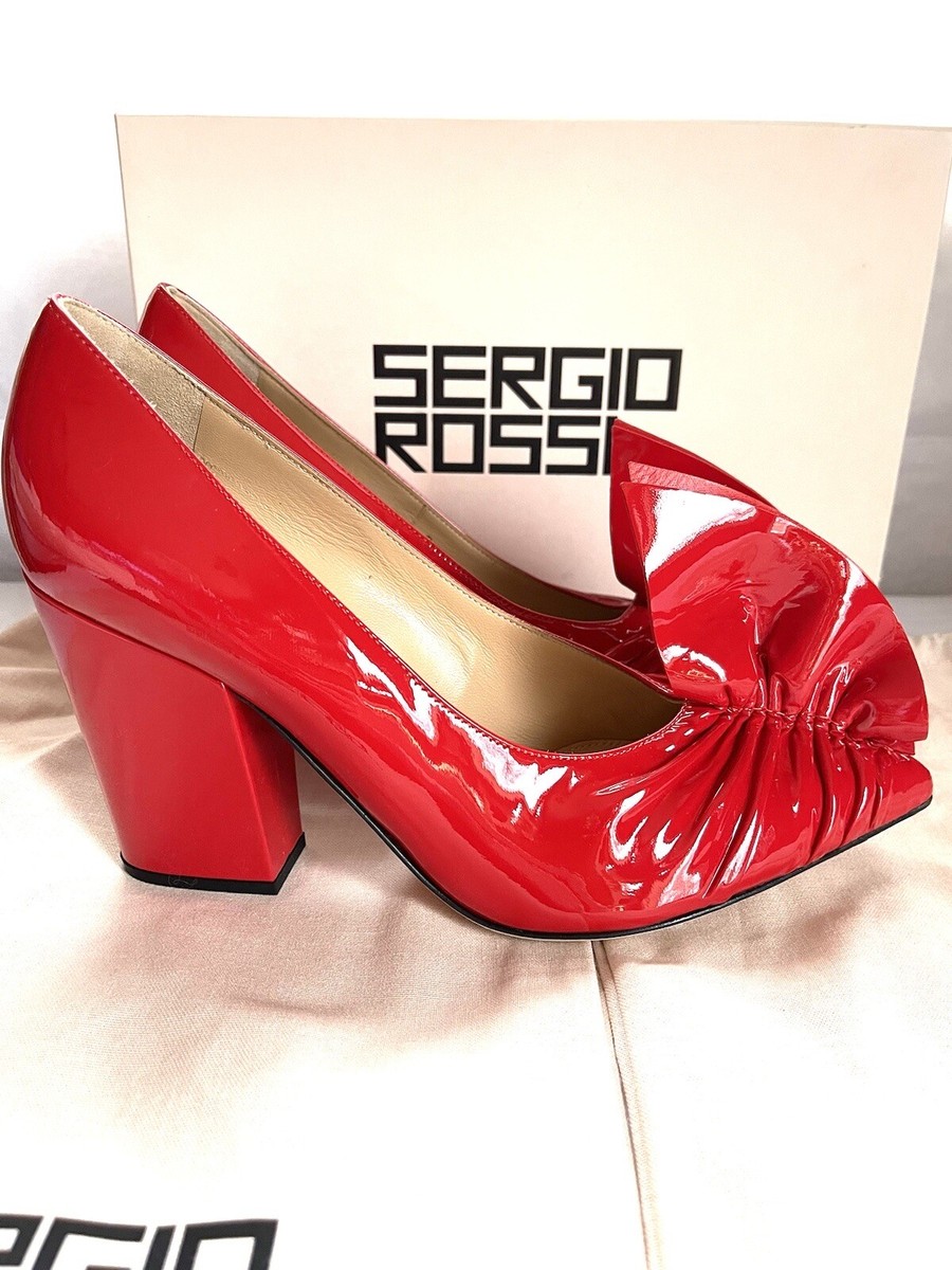 Sergio Rossi RARE Red Patent Leather Ruffle 090 Block Heel