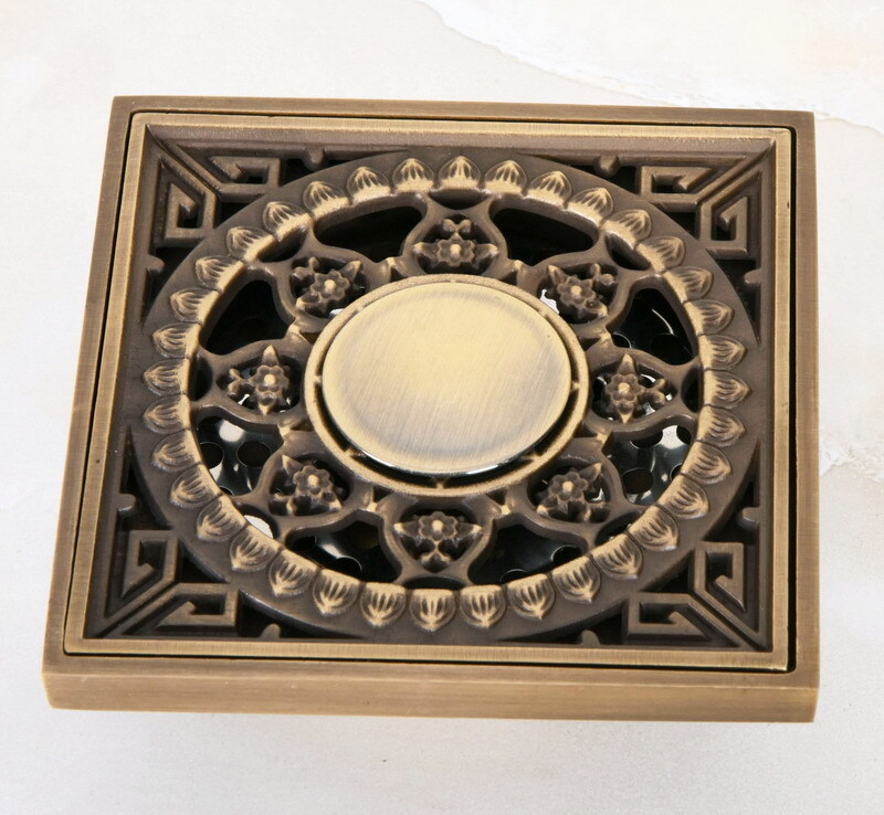 Antique Brass 100 * 100 mm Bathroom Floor Drain Garden Waste Grate