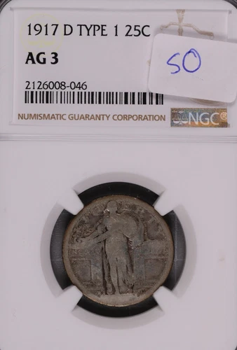 1917-D Type 1 Standing Liberty Silver Quarter NGC AG-3 #8-046