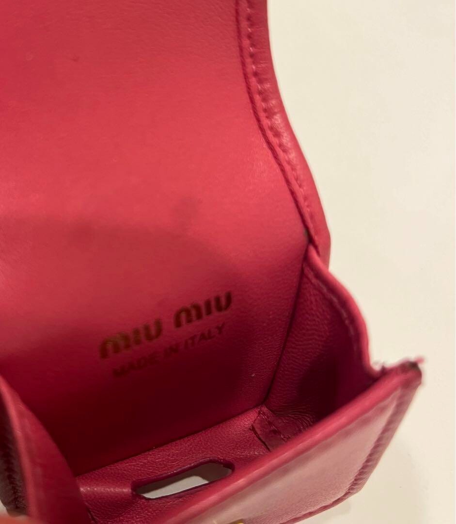 MIU MIU Matelasse Airpods Case with Chain Necklace Pink Leather