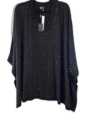 Vila Milano Poncho Style Sweater L/XL NWT Black Rhinestones Designer Classic