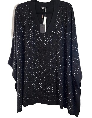 Vila Milano Poncho Style Sweater L/XL NWT Black Rhinestones Designer Classic