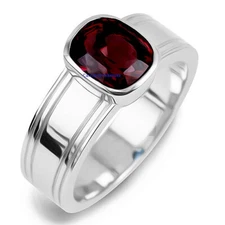 Natural Garnet Gemstone with 925 Sterling Silver Ring for Men's #684