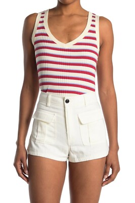   BLDWN BALDWIN Red White Blue Stripe JUNE Rib Knit Racerback Tank Top S 4/6