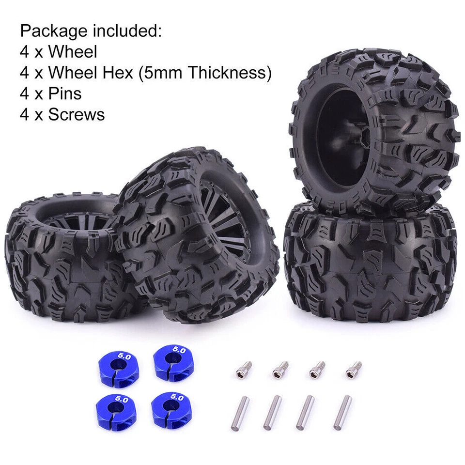12mm HEX 125mm Wheels Tires for 1/10 Monster Truck RC Car Scx10 HPI HSP - Photo 2/4