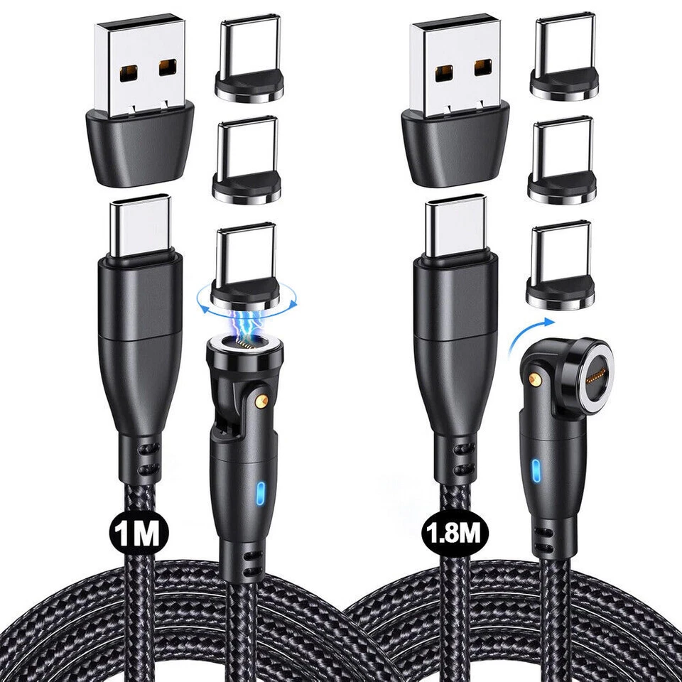 Магнитный 9-контактный кабель быстрой зарядки синхронизации данных USB C + 3 наконечника типа C поворот на 540° - Изображение 2 из 4