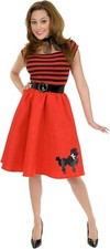 Red Striped Sequin Poodle 50's Sock Hop Fancy Dress Up Halloween Adult Costume