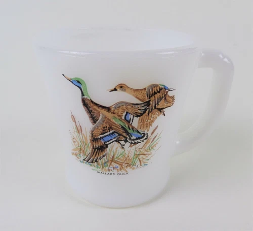 Vintage Fire King Coffee Cup Mug Mallard Duck Milk Glass Oven Ware 1960s 1970s