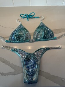 Toxic Angel, Womens NPC Stage Bikini. Ombre Aqua Blue