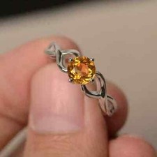 2Ct Round Cut Lab Created Citrine Women's Engagement Ring 14K White Gold Plated