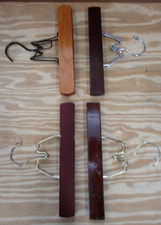 VINTAGE Pants Hanger Set Of 4 Wooden Brown Burgundy Clamp Non Slip Germany